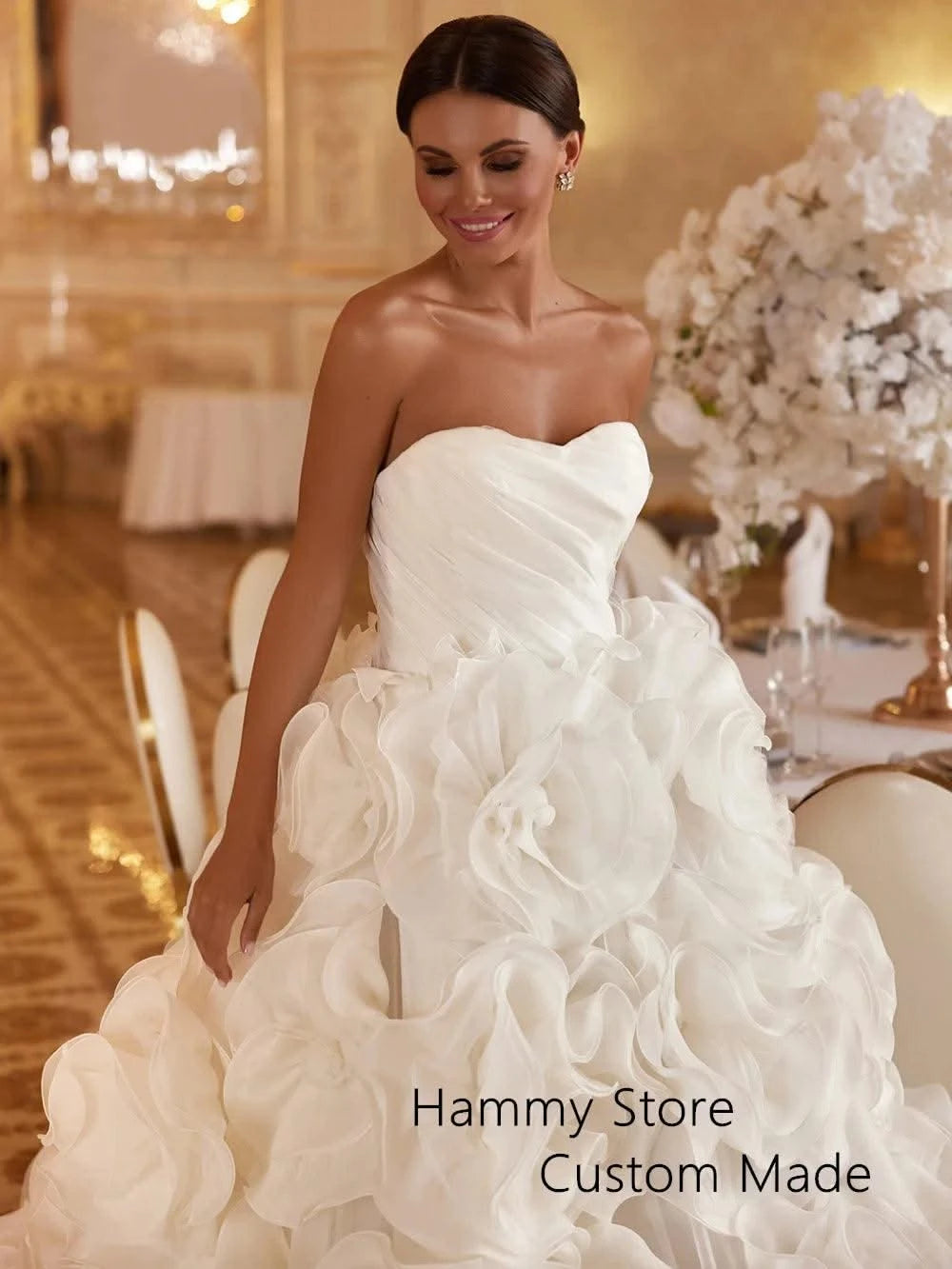 Arabic Wedding Dress Customized Sweetheart Pleat Ruffles Ball Gown Flower Bridal Dresses