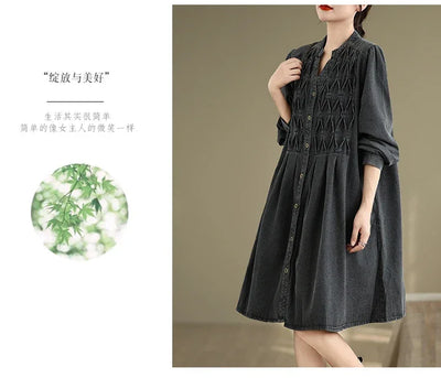 Denim Oversized Autumn Winter Long Sleeve Coat Women Ruffle Fashion Loose Pleated Ladies Jackets Retro Woman Jackets Coats
