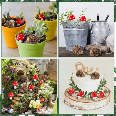 Garden accessories resin hedgehog and wooden mushroom miniature garden accessories bonsai micro landscape decoration