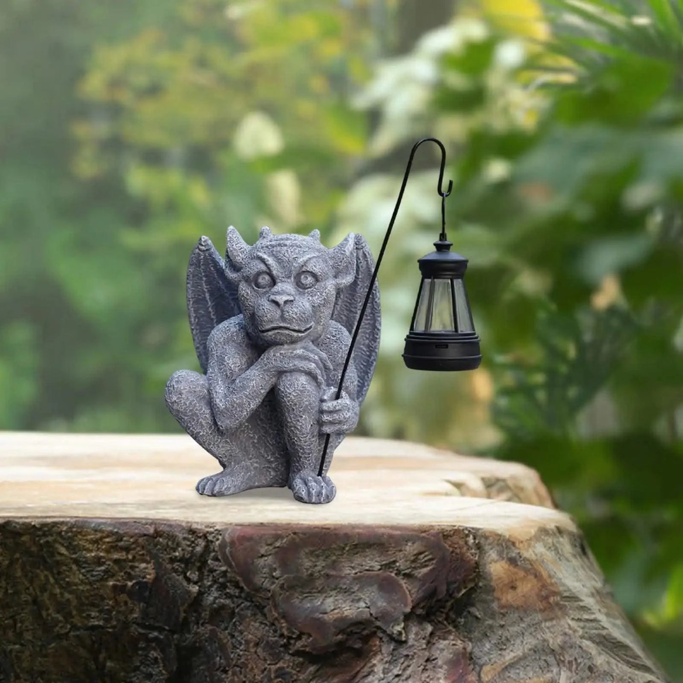 Garden Gargoyle Statue with Solar Light Scary Figurine Weatherproof Sculpture Ornament for Balcony Lawn Walkway Backyard Gift