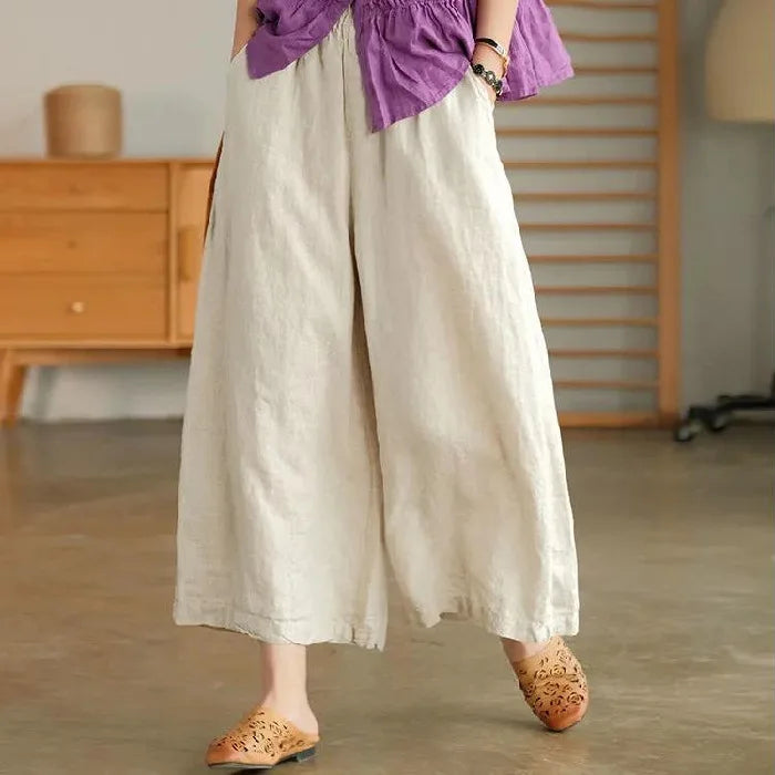 2024 Cotton Linen Home Wear Loose Pants for Women Summer Casual Baggy Wide Leg Trousers Purple Soft Capri Pants Women's Joggers