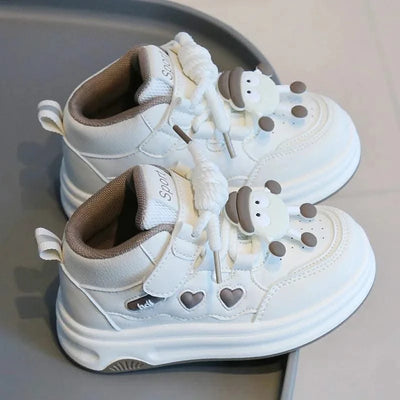 Children's Sports Shoes Spring Small White Shoes Cartoon High Top Casual Board Shoes Soft Sole Boys Girls Child Kids Daily Shoes