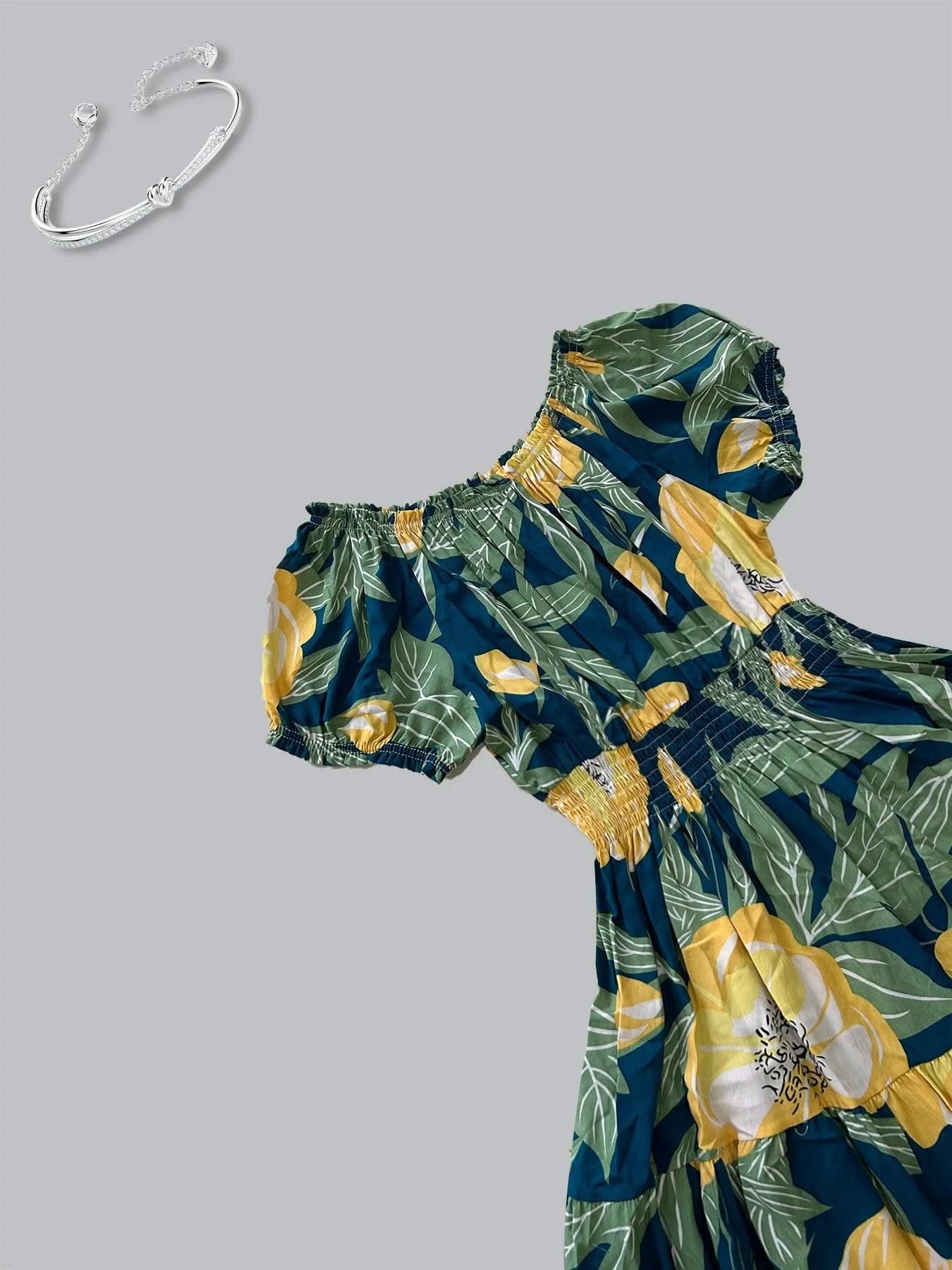 Women's Floral Summer Fashion Women's Print One-line Shoulder Dress Summer Beach Vacation Dress Causul Dress for Women