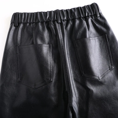 Women  Wide Leg PU Leather Pants  Autumn Winter Fashion Warm Long Pants Back Elastic Waist  Straight Elegant  Leather Trousers