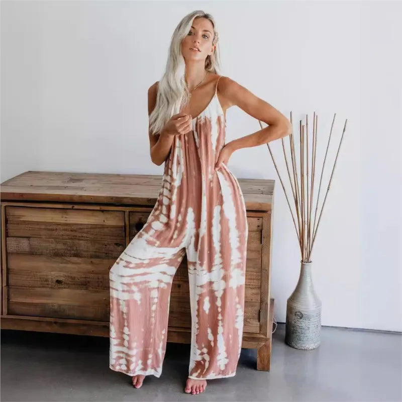 Women's Jumpsuit Suspenders Sexy Wide Leg Casual Printed Trousers Versatile Women's Trousers Jampsuit Jumpsuit Women