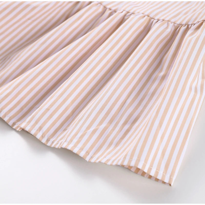 Ruffle Dress Women Fashion Backless A Line Slim Waist Striped Robe Female Flying Sleeves Buttons 2025 Summer Elegant Streetwear