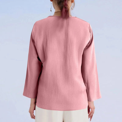 Women Cotton And Linen Top Spring Summer Fashion Casual V-Neck Long Sleeve Loose Pullover Tops Thin Lightweight Comfy Blouse Top
