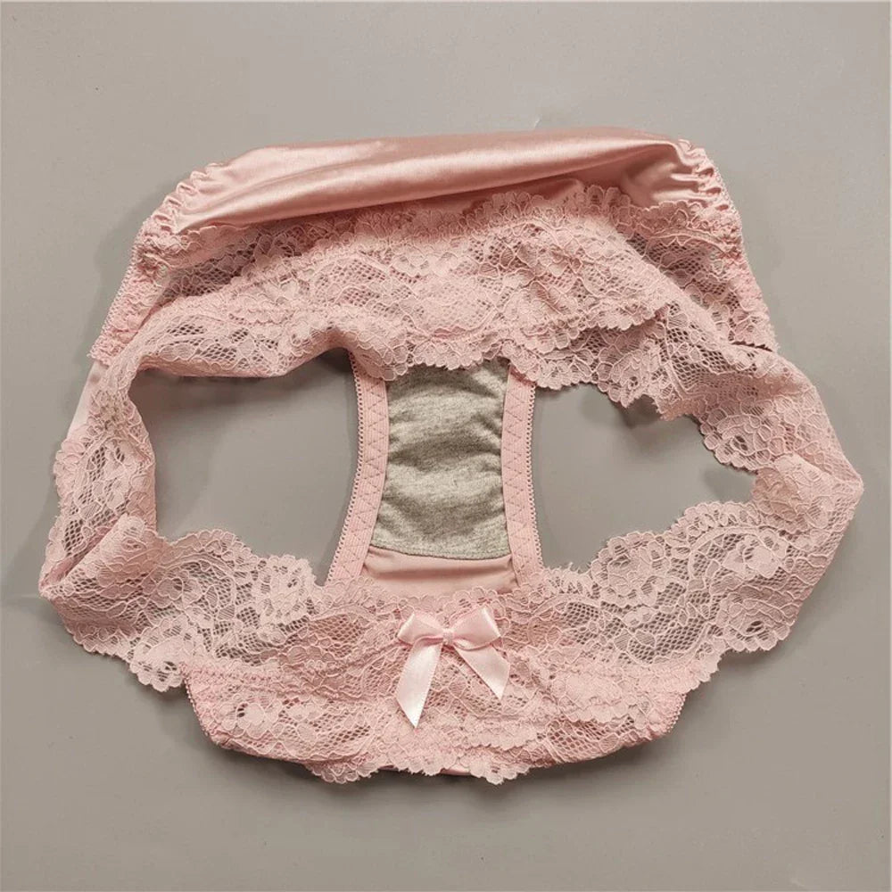 Women Yoga Low Waist Satin Underpants Lace Briefs Fitness Shorts Panties