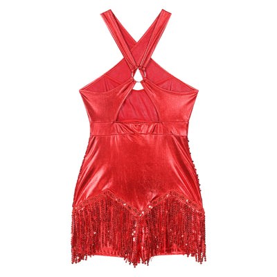 Women's Sequin Dance Dress Latin American Dance Costume Body Sleeveless Classical Samba Rumba Dresses Jazz Ballerina Dancewear