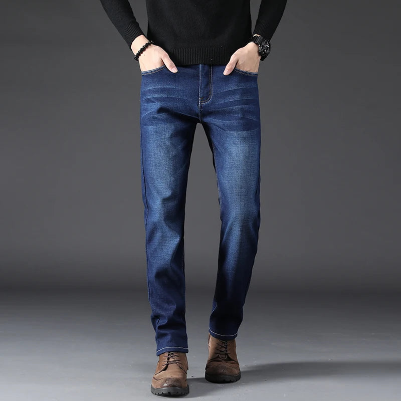 Men's Jeans Straight Leg Loose Elastic Business Casual Daily Versatile Men's Denim Pants 2025 New Outer Wear Men's Jeans Can Be Worn in All Seasons