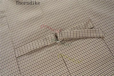 Thorndike Hot Sell Khaki Plaid Custom Made Classic Groom Tuxedo Groomsmen Best Man Suit Wedding Men's Blazer+Vest+Pants Costume