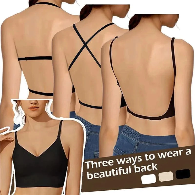 Women Invisible Bra Deep U Plunge Bras Backless Top