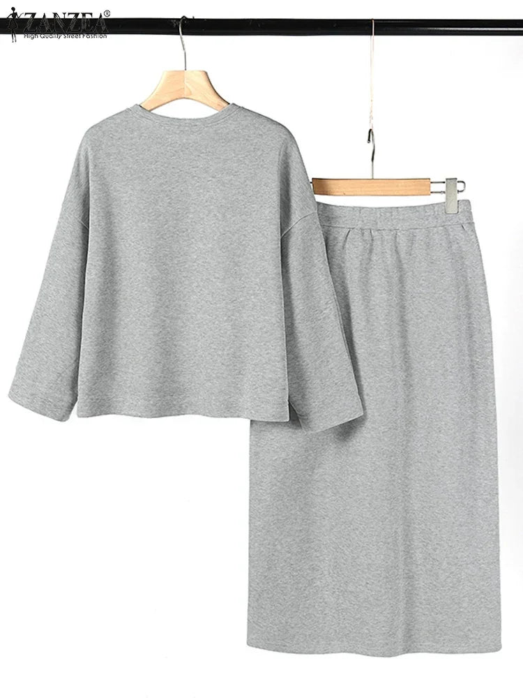 Stylish Women Tracksuits Spring 2pcs Outfits Solid Work Matching Sets 2025 ZANZEA Casual Long Sleeve Blouse Dress Suits Oversize