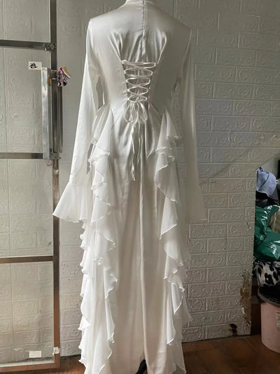Muslim Women Flare Sleeve Evening Dress Jalabiya Eid Ramadan Arab Long Robe Dubai Ruffle Vestidos Largos Party Dresses Abayas