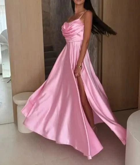 Summer Sexy Dresses Women's Party High Waist Dresses New Fashion Off Shoulder Solid Color Pleated Slit Suspender Dress for Women