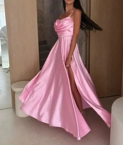 Summer Sexy Dresses Women's Party High Waist Dresses New Fashion Off Shoulder Solid Color Pleated Slit Suspender Dress for Women