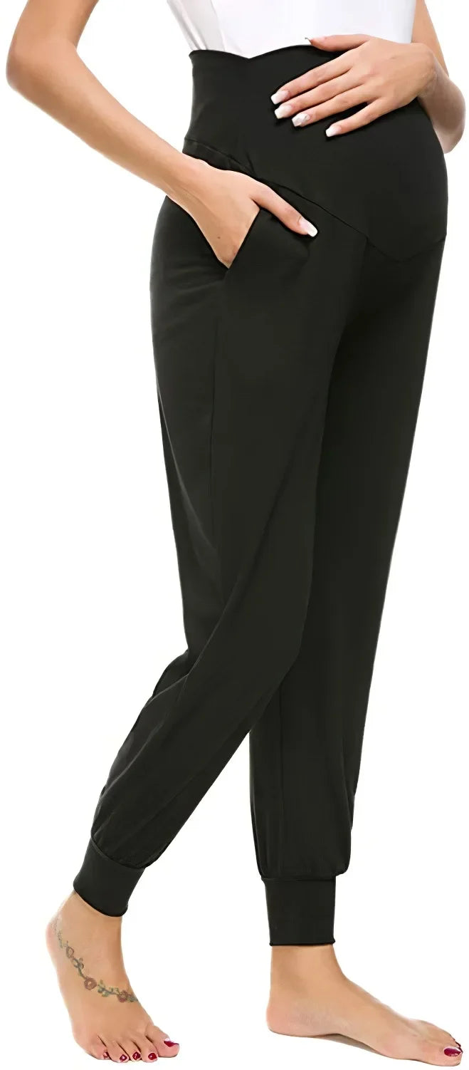 Spring Maternity Women's Casual Pants Premama Solid High Waist Strechy Lounge Trousers For Pregnant Women Joggers With Pockets