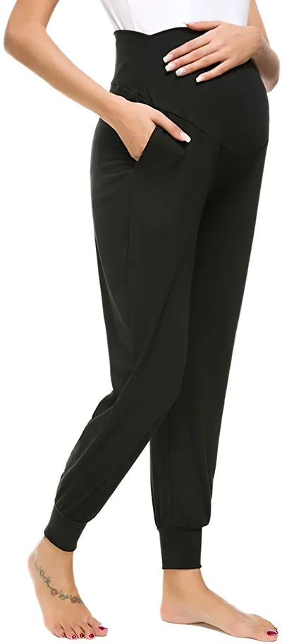 Spring Maternity Women's Casual Pants Premama Solid High Waist Strechy Lounge Trousers For Pregnant Women Joggers With Pockets
