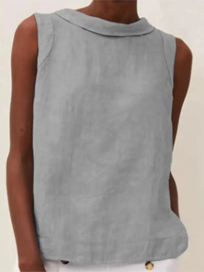 Summer Solid Cotton Linen Women's Top Simple Sleeveless O-neck Casual Blouses & Shirts Female Trendy Fashion Office Tops Ladies