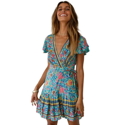 Elegant Women's Dresses Summer Bohemian Dress Vestidos Curtos Mujer Kadın Elbisesi Yazlık Kısa Elbiseler Midi Elbiseler Robe Ete