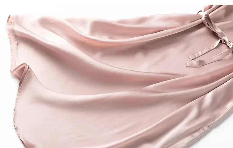 Women Midi Dress 100% Mulberry Silk 20 Momme Crew neck belted waist Solid Color Light Pink A Line Long Dress MM883