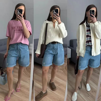 Women Denim Shorts Ripped Wide Leg Black High Waist Short Jeans Straight Leg Blue Denim Shorts For Women Summer Jean Shorts