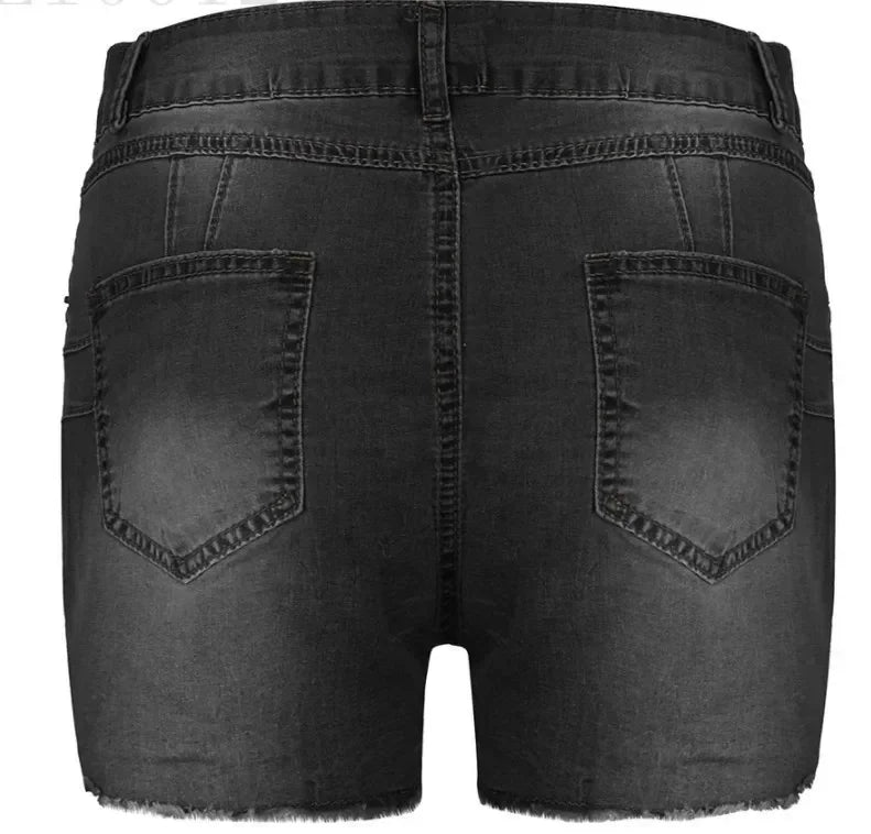 Shorts Denim Washed Women Jeans Tassel Solid High Waist Pockets Sexy Skinny Distressed 2025 Vintage Streetwear Spliced