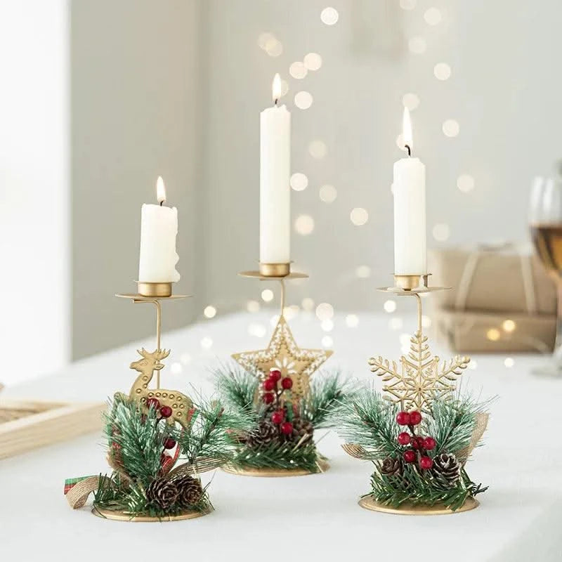 Christmas Golden Wrought Iron Candlestick Elk Snowflake Xmas Tree Candle Holder New Year Merry Xmas Table Decoration Home Items