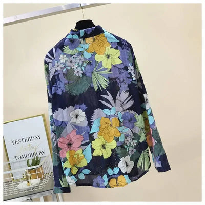 Spring Autumn Cotton Linen Casual Fashion Floral Print Shirt Ladies Loose All-match Sweet Blouse Femme Comfortable Top Women