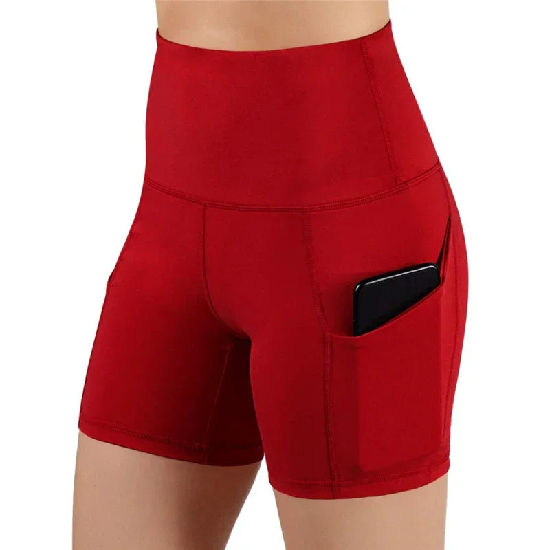 Women's Sports Shorts Biker Short Pocket High Waist Yoga Legging Fitness Tights Women Cycling Athletic Gym Running Yoga Shorts