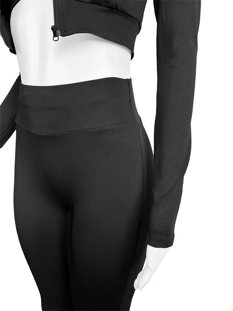 2024 Autumn Solid Women Tracksuits Slim 3 Piece Sets Tank Crop Tops + Zipper Long Sleeve Jackets + High Waist Flare Pants Suits