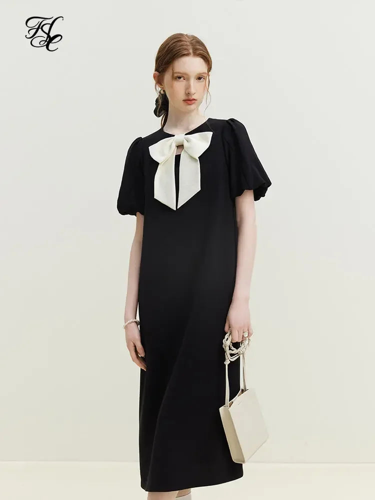 FSLE Bowknot Black Dress For Female Summer French Little Black Dress For Women Casual Loose Women 2023 New Dress For Women