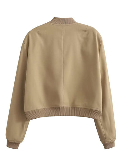 Women Fashion Solid Bomber Jackets Coat With Pockets V-Neck Single Breasted