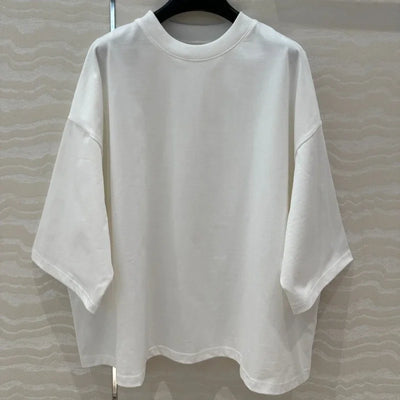 100% Cotton White Top Shoulder-loose High-end Short-sleeved Women T-shirt