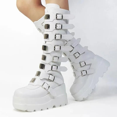 Women Knee High Boots 2025 New Halloween Cosplay Women Boots Gothic Platform Punk Black Sexy Motorcycles Boots Ladies High Heel