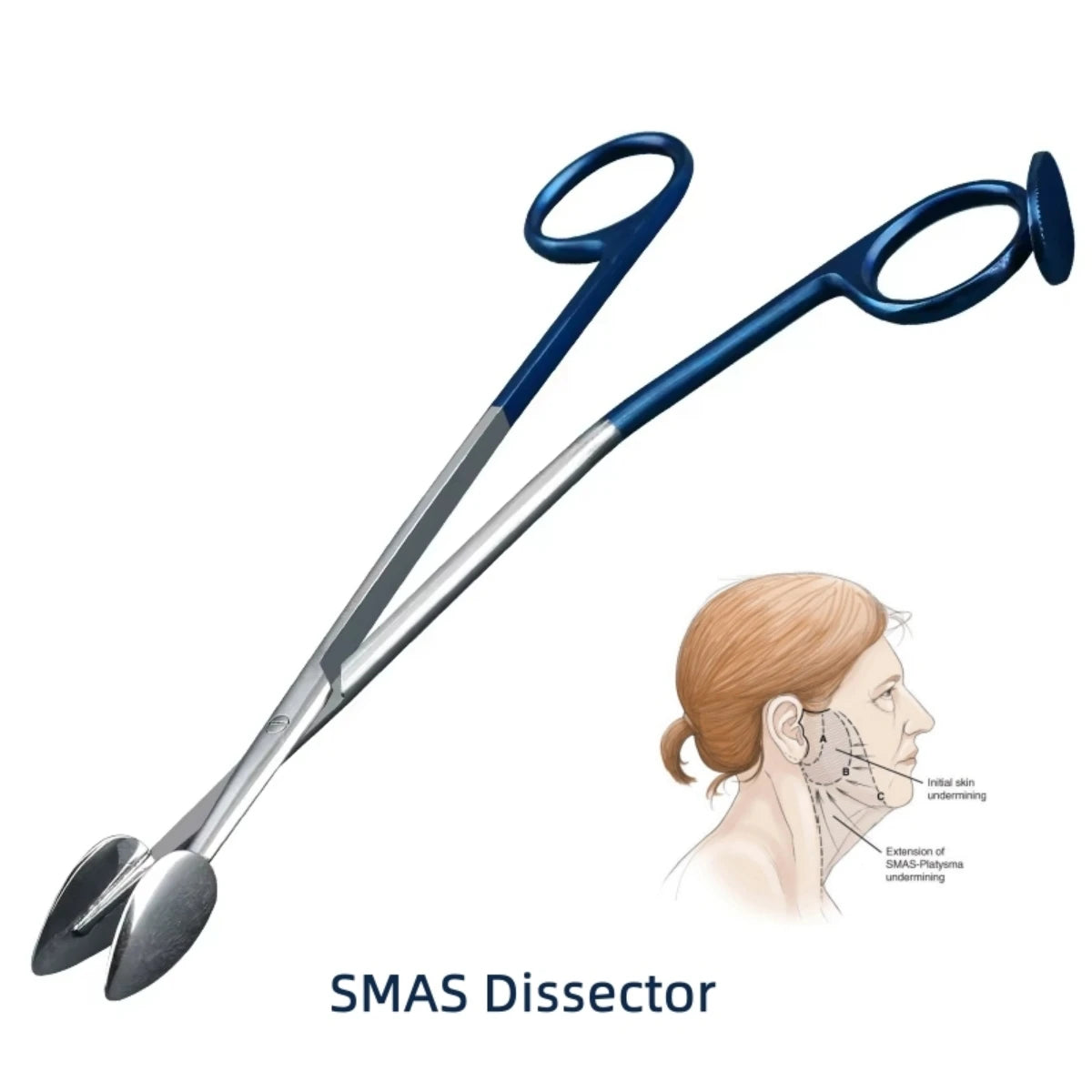 Facial Flap Dissector Scissors Face Lift Dissection Scissors Insert with Speculated Super Cut Tips SMAS  Dissector