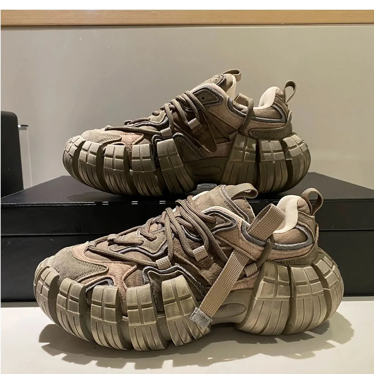 Chunky Sneakers for Women Fashion Platform White Leather Casual Dad Shoes Comfortable Wedge Walking Sport Sneakers
