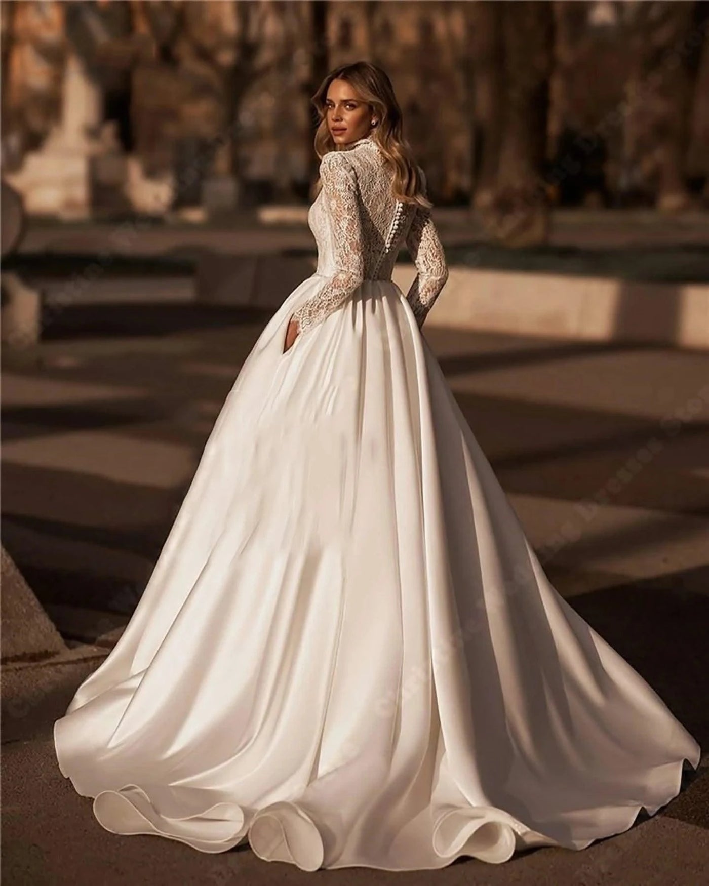 Formal Wedding Dresses Glitter Tulle Full Sleeves Princess Gown