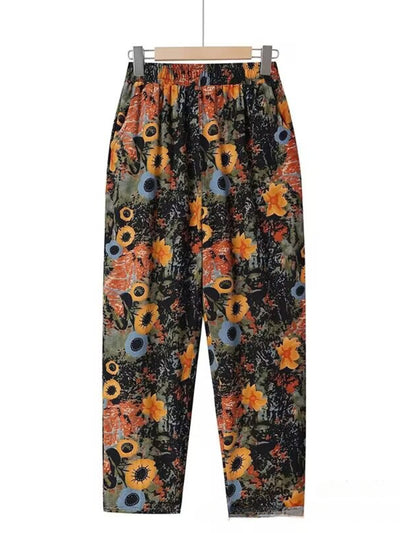 Fashion Printed Cotton Linen Harem Pants for Women 2025 Summer Casual High Waist Calf-Length Loose Trousers Female Streetwear