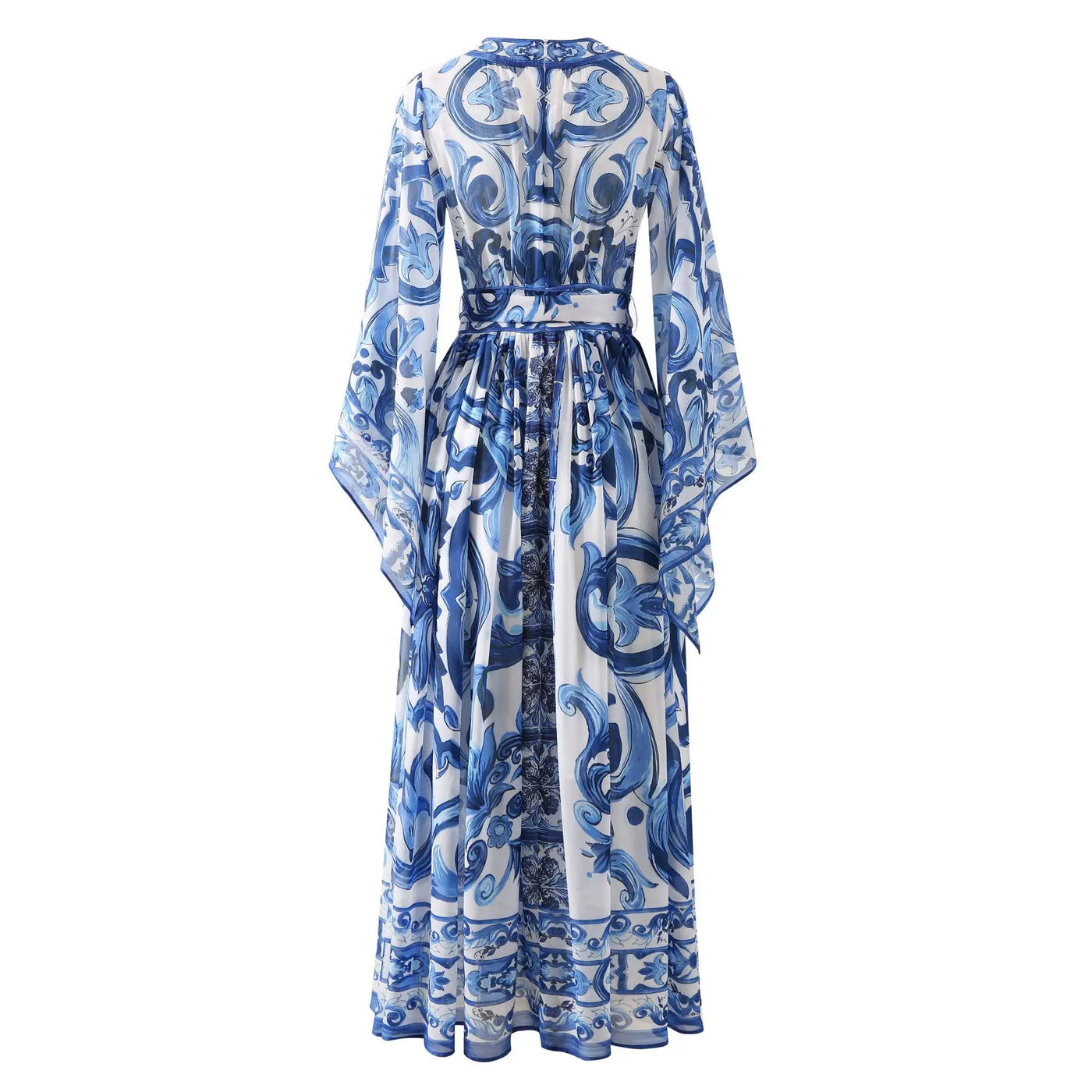 2025 Runway Designer Inspired Women's Silk Maxi Dress | Blue Floral Printed Wrap Dress | Summer Elegant Evening Gown
