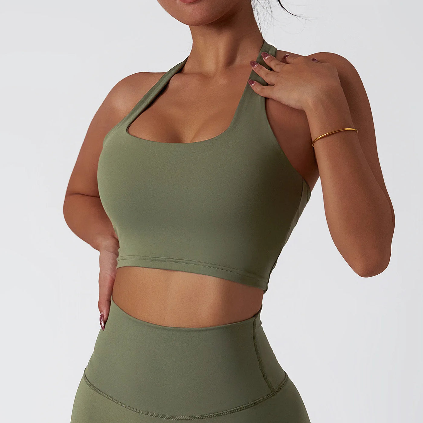 Women Breathable Sports Bra Absorb Sweat Shockproof Padded Gym Bta Running Fitness Bra Yoga Sports Bras Hanging Neck Underwear