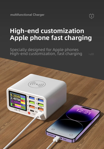 Multi functional 8-port USB Wireless Fast Charging Station Visual Current Detection Charger For Mobile Phone iPad Flash Charging