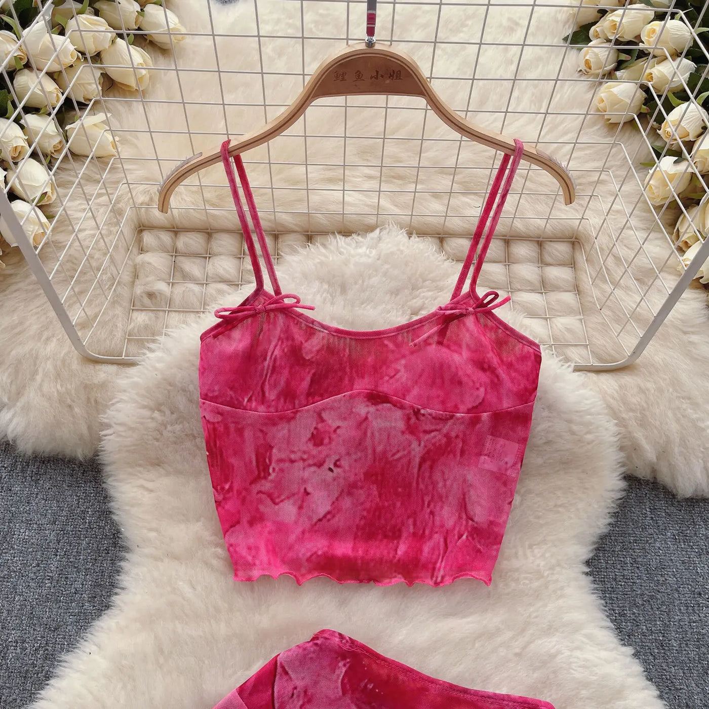 Women's Summer Sexy 2 Pieces Set New Chic Printed Spaghetti Strap Sleeveless Crop Top and Elastic Waist Ruffles Mini Skirt Suits