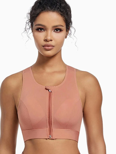 Plus Size Sports Bra for Women High-Strength Shock-Absorbing Gathering Top Running Zipper No Steel Bracket Underwear Yoga Vest
