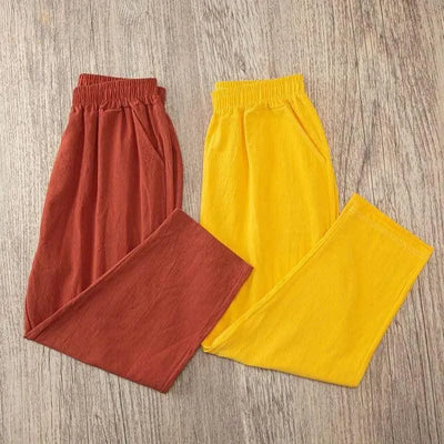 Activewear Women Summer Elastic Waist Cotton Linen Pants