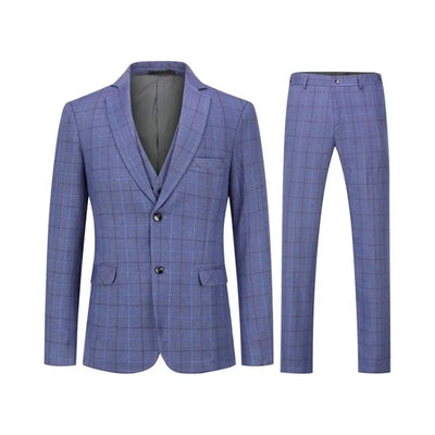  Men's Suit Checked Men's Suit Slim Fit 3-Piece Suits for Business Wedding