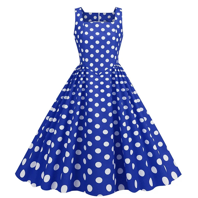 New Summer Party Dress Women 2024 Bohemian Point Dot Printed Dress Elegant Sexy Sleeveless Pleated Casual Beach Vestidos