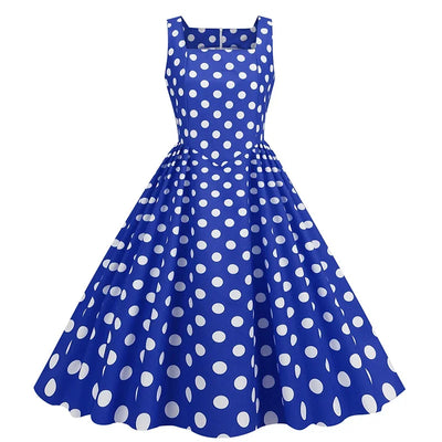 New Summer Party Dress Women 2024 Bohemian Point Dot Printed Dress Elegant Sexy Sleeveless Pleated Casual Beach Vestidos