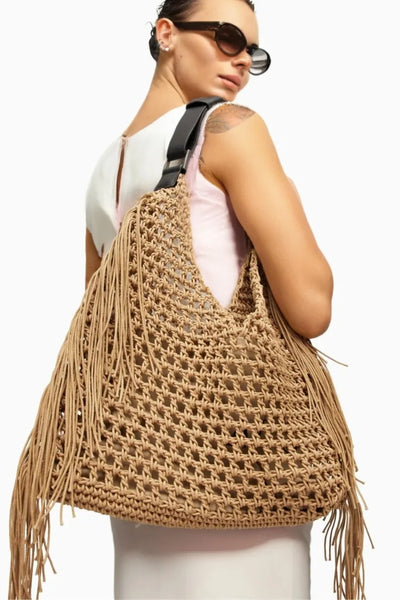 Designer Luxury Tote Bag Women 2025 New Large Capacity Bohemian Style Beach Bag Handmade Woven Hollow Out Tassel Shoulder Bag