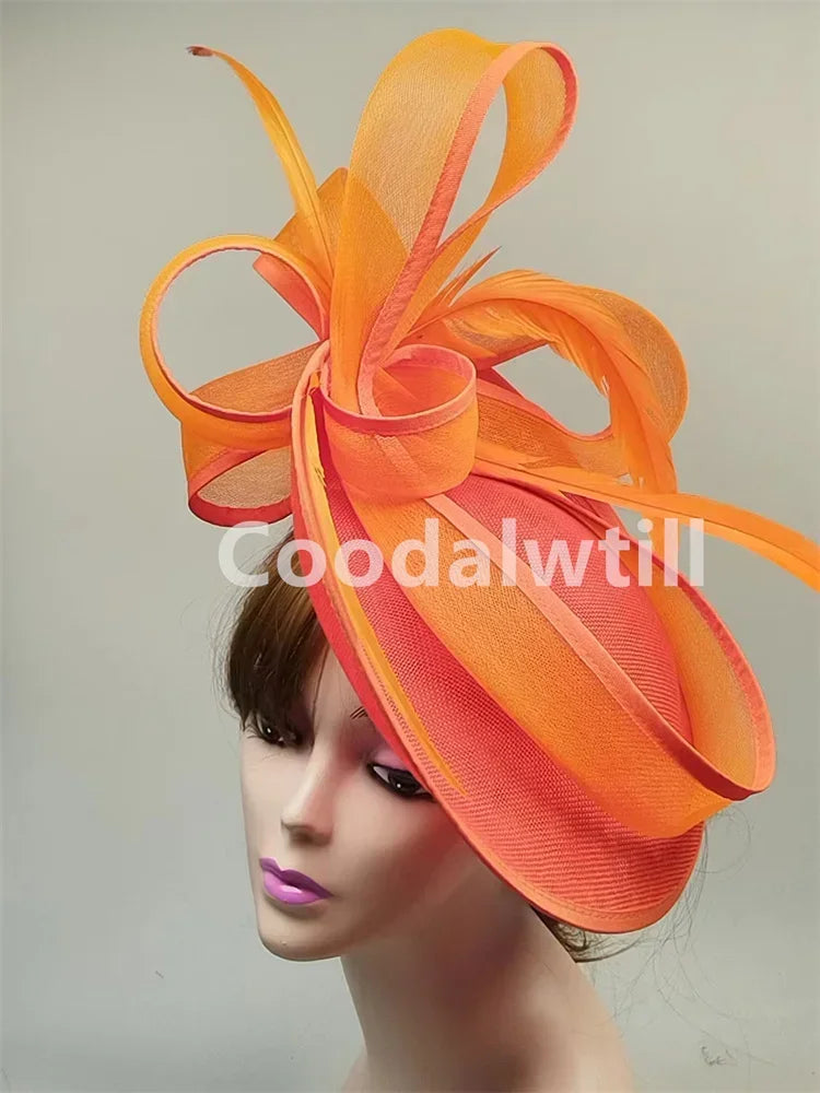 Royal Ascot Red Hair Fascinator Veils Hat Women Church Wedding Fascinaors Hat Headband Feather Derby Headpiece Ladies Chapeau